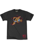 Philadelphia 76ers Mitchell and Ness Pushed Logo Fashion T Shirt - Grey
