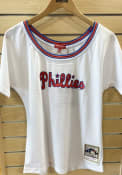 Philadelphia Phillies Womens Mitchell and Ness Slouchy Mesh Scoop Fashion Baseball - White