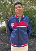 Philadelphia Phillies Mitchell and Ness Satin Jacket Light Weight Jacket - Navy Blue