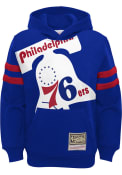 Philadelphia 76ers Youth Mitchell and Ness Big Face Hooded Sweatshirt - Blue