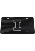 Illinois Fighting Illini Silver Team Logo Black Car Accessory License Plate