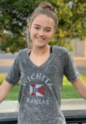Wichita Womens Charcoal City Flag Short Sleeve V Neck T Shirt