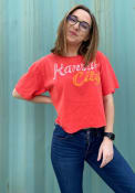 Kansas City W Red Roller Rink Wordmark Cropped Short Sleeve T Shirt
