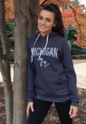 Michigan Navy Great Lake Shape Long Sleeve Fleece Hood Sweatshirt
