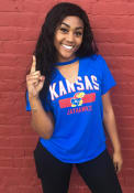 Kansas Jayhawks Womens Upper Crest Eva Cut Out V Neck T-Shirt - Blue