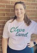 Cleveland Women's Ivory Retro Chalk Wordmark Cropped Short Sleeve T Shirt
