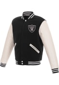 Las Vegas Raiders Reversible Fleece Faux Leather Medium Weight Jacket - Black