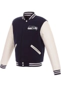 Seattle Seahawks Reversible Fleece Faux Leather Medium Weight Jacket - Navy Blue