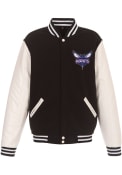 Charlotte Hornets Reversible Fleece Faux Leather Medium Weight Jacket - Black