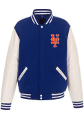 New York Mets Reversible Fleece Faux Leather Medium Weight Jacket - Blue