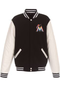 Miami Marlins Reversible Fleece Faux Leather Medium Weight Jacket - Black