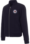 Winnipeg Jets Womens Reversible Fleece Zip Up Medium Weight Jacket - Navy Blue
