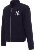 New York Yankees Womens Reversible Fleece Zip Up Medium Weight Jacket - Navy Blue