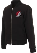 Portland Trail Blazers Womens Reversible Fleece Zip Up Medium Weight Jacket - Black