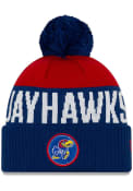 New Era Kansas Jayhawks Blue Patch Cuff Pom Knit Hat