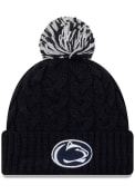 Penn State Nittany Lions Womens New Era Cozy Cable Cuff Pom Knit - Navy Blue