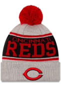 Cincinnati Reds New Era Stripe Cuff Pom Knit - Grey