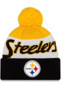 New Era Pittsburgh Steelers Black JR Script Cuff Pom Youth Knit Hat