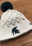 New Era Michigan State Spartans Womens Ivory Soft Sherpa Cuff Pom Knit Hat