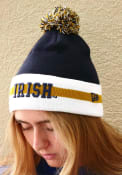 New Era Notre Dame Fighting Irish Navy Blue Stripe Cuff Pom Knit Hat