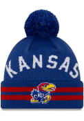 New Era Kansas Jayhawks Blue Arch Cuff Pom Knit Hat