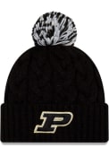 Purdue Boilermakers Womens New Era Cozy Cable Cuff Pom Knit - Black