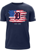 Detroit Tigers New Era Logo Over Flag T Shirt - Navy Blue
