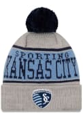 New Era Sporting Kansas City Grey JR Stripe A3 Cuff Pom Youth Knit Hat