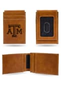 Texas A&M Aggies Laser Engraved Front Pocket Bifold Wallet - Brown