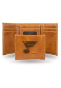 St Louis Blues Laser Engraved Trifold Wallet - Brown