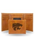 Brown K-State Wildcats Laser Engraved Mens Trifold Wallet