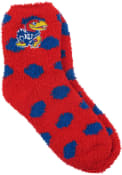 Kansas Jayhawks Womens Reverse Fuzzy Dot Quarter Socks - Red