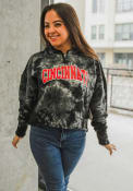 Black Womens Cincinnati Bearcats Cropped Cloud Dye Hooded Sweatshirt