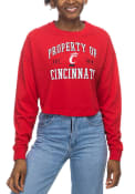 Red Womens Cincinnati Bearcats Drop Shoulder Cropped T-Shirt