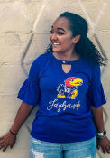 Gameday Couture Kansas Jayhawks Womens Blue Ruffle and Ready Key Hole Neck T-Shirt