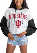 Indiana Hoosiers Womens Gameday Couture Good Time Drop Shoulder Colorblock Crop Hooded Sweatshirt - White