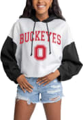 Ohio State Buckeyes Womens Gameday Couture Good Time Drop Shoulder Colorblock Crop Hooded Sweatshirt - White
