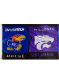 Kansas Jayhawks and K-State Wildcats 3x5 House Divided Blue Silk Screen Grommet Flag