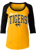 Missouri Tigers Womens Athletic Raglan Black Scoop Neck Tee