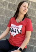 Cleveland Indians Womens Red State Shape V-Neck