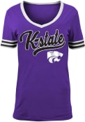 K-State Wildcats Womens Purple Applique Striped Trim V-Neck