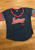 Cleveland Indians Womens Tri-Blend Contrast T-Shirt - Navy Blue
