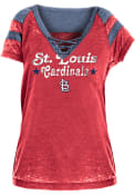 St Louis Cardinals Womens Washes Lace Up Burnout T-Shirt - Red