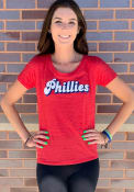 Philadelphia Phillies Womens Groovy Script T-Shirt - Red