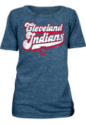 Cleveland Indians Womens Tri-Blend Retro Scoop T-Shirt - Navy Blue