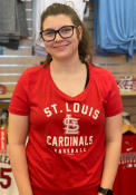 St Louis Cardinals Womens Pigment Wash Flocked Scoop T-Shirt - Red