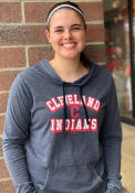 Cleveland Indians Womens Burnout Wash Hooded Sweatshirt - Navy Blue