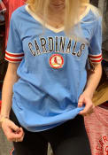 St Louis Cardinals Womens Cooperstown Opening Night Stripe V T-Shirt - Light Blue