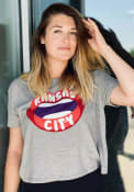 Kansas City Women's Smoke Grey Lips Cropped Short Sleeve T-Shirt