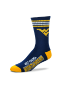 West Virginia Mountaineers 4 Stripe Deuce Crew Socks - Navy Blue